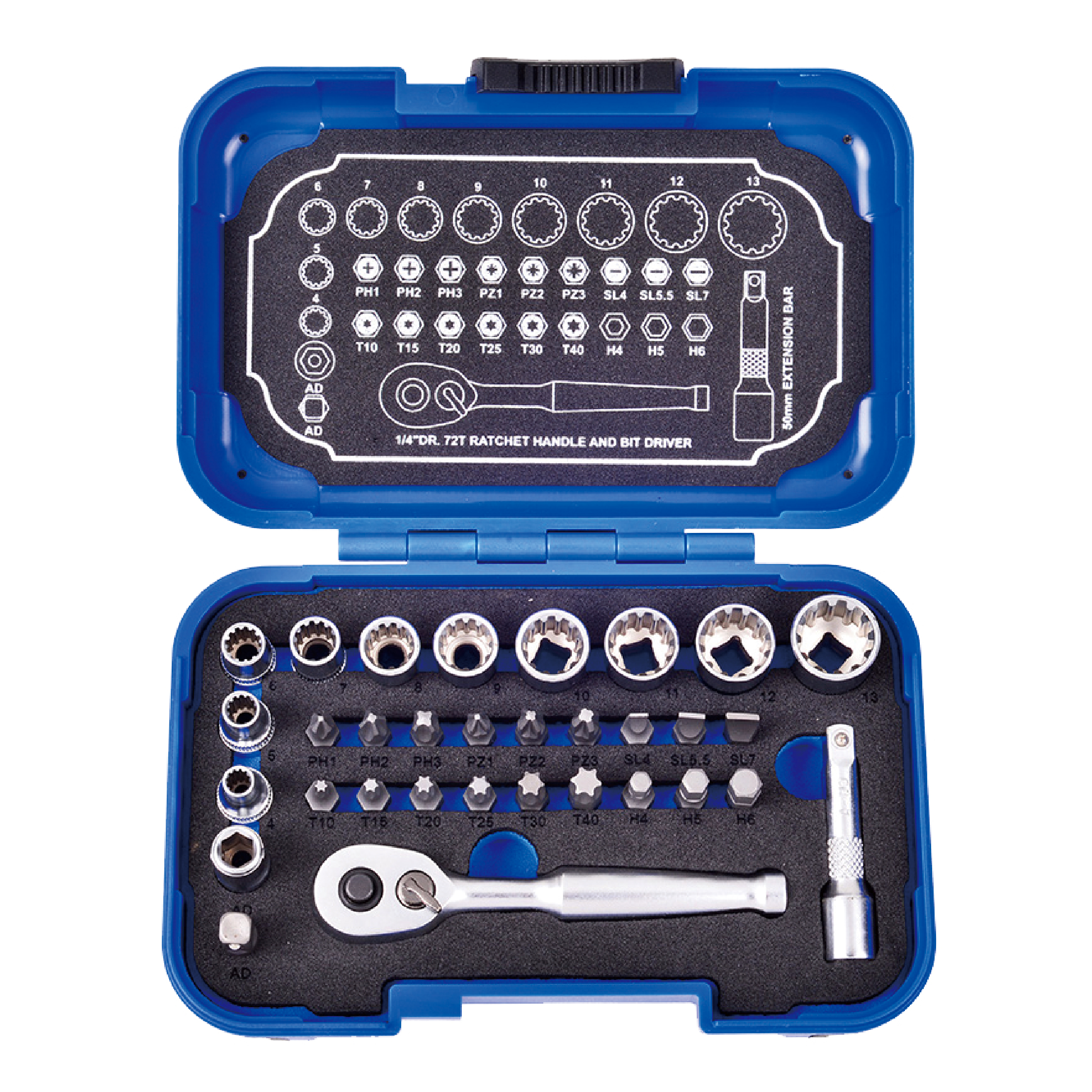 32PCS 1/4 DRIVE 72T SPLINE SOCKET WRENCH AND BIT SET