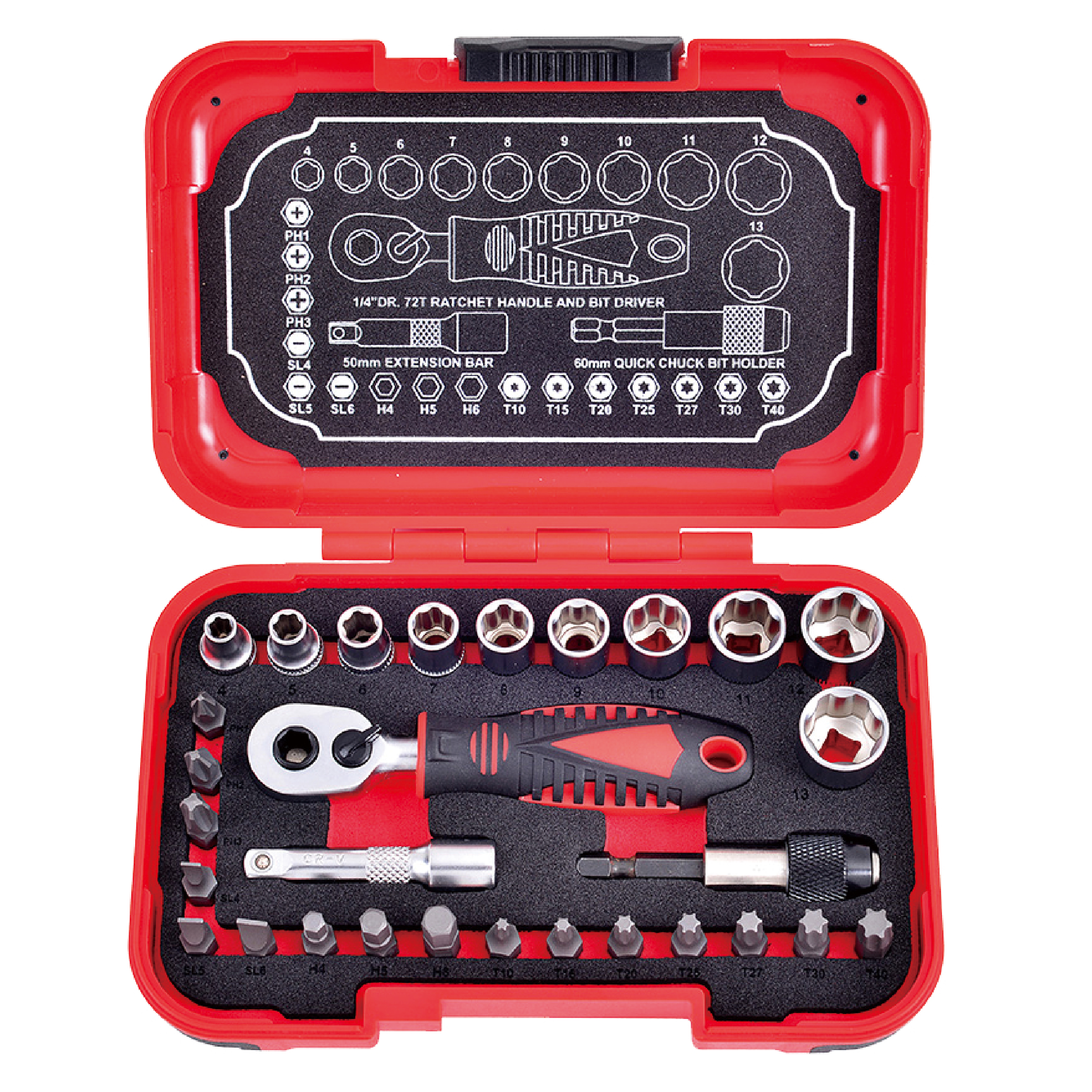 33PCS 1/4 72T SUPER LOCK SOCKET AND BIT SET